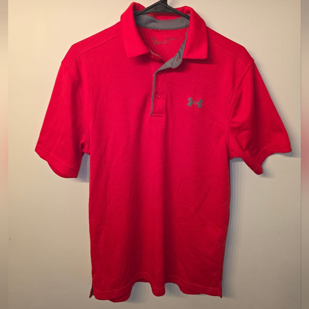 Under Armour Men’s Bright Red Polo with Gray Trim